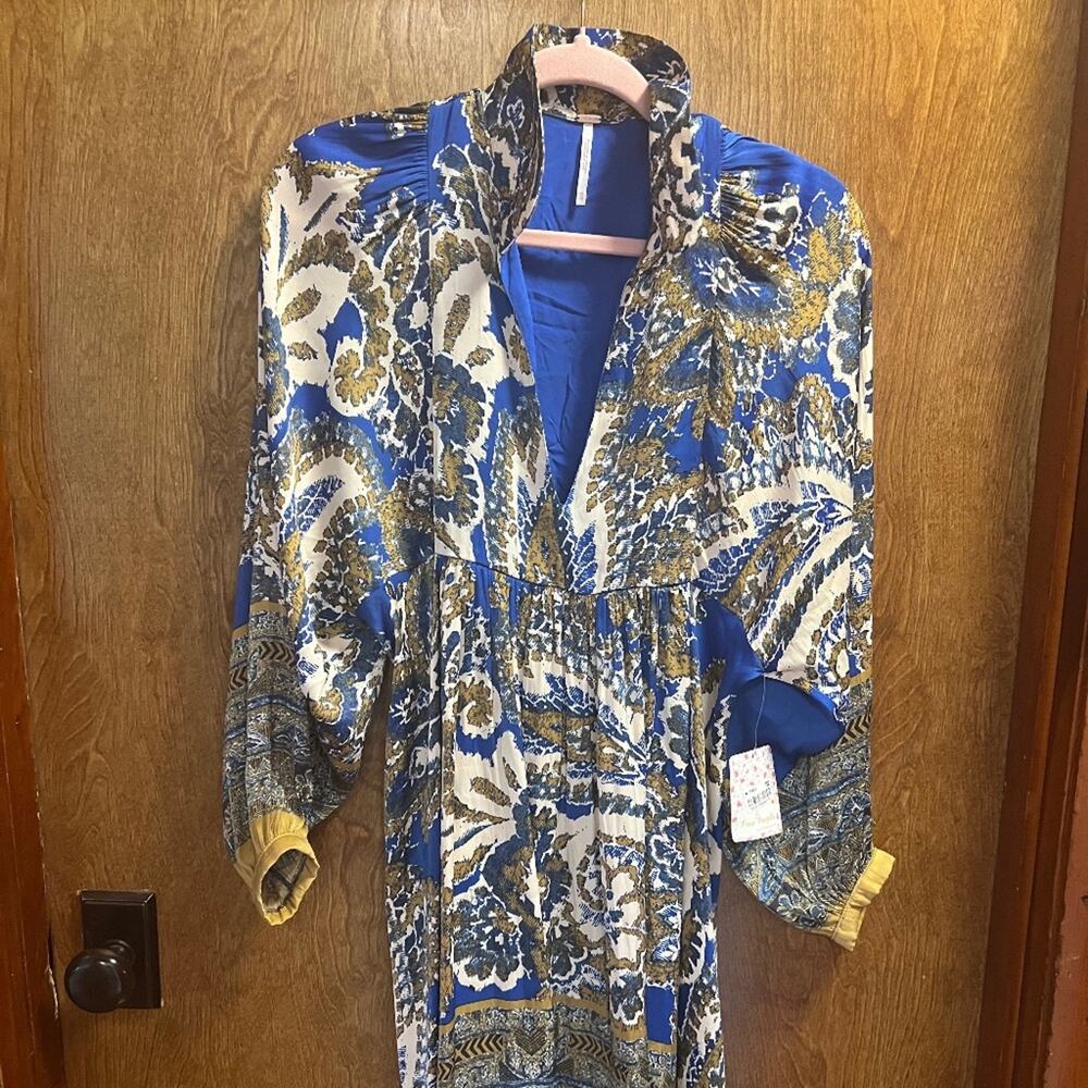 Free People Say You Love Me Mini Babydoll Dress XS Blue Paisley Bohemian